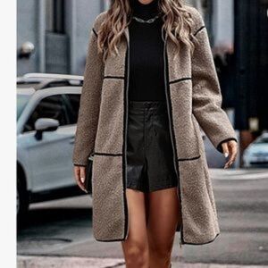 Khaki Fuzzy Patchwork Cuddly Soft Cardigan Coat